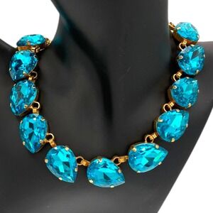 Elizabeth Cole Aqua Statement Necklace Turquioise Blue Bold Gold Plated